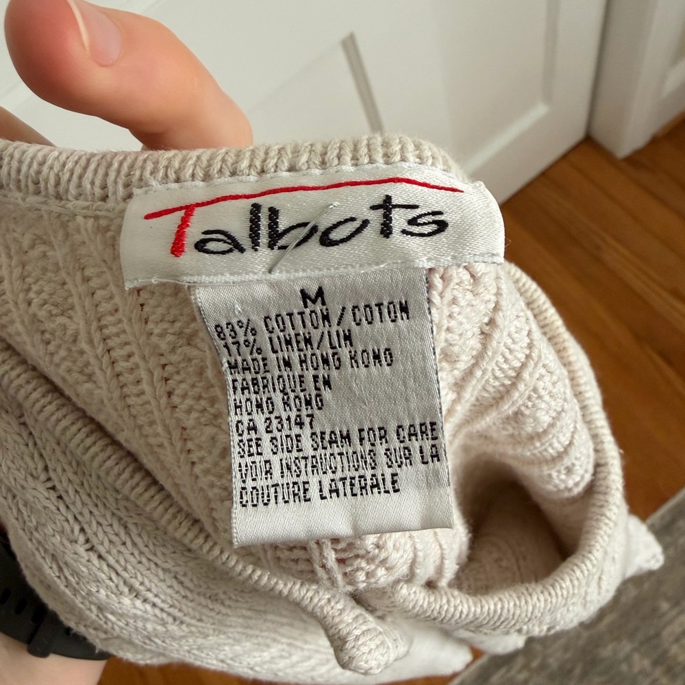 Vintage Talbots Off-White Cable Knit Sweater - Picture 3 of 4